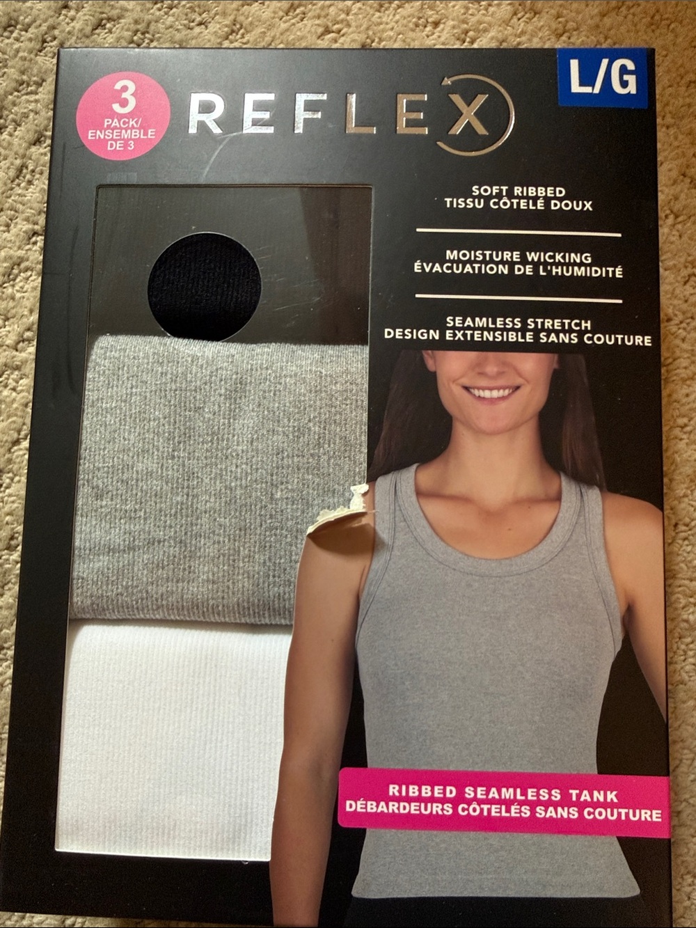 Reflex Ribbed Seamless Tank 3-Pack Gray & White Large NWT